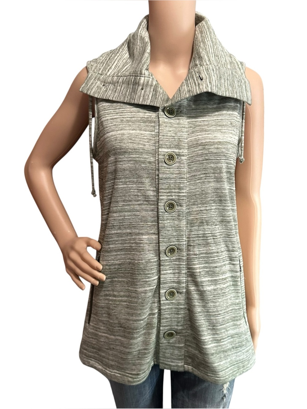 Matilda Jane Women's Out the Door Vest Heathered Green Cowl Neck Sz Small
